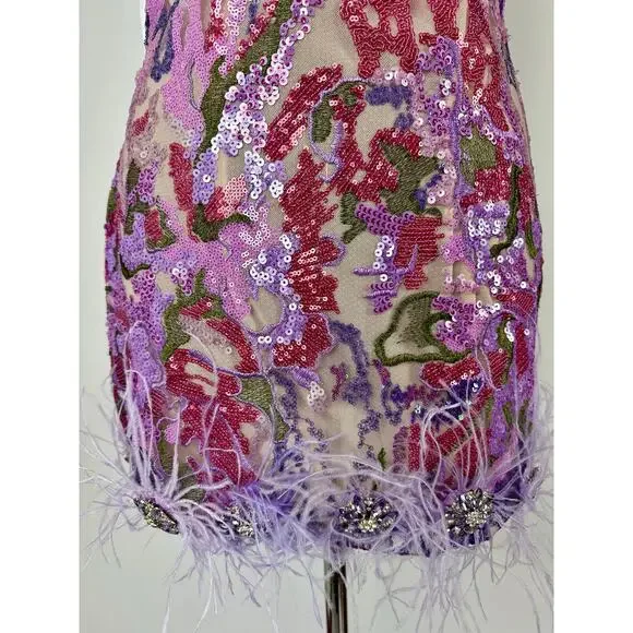 NWT Bella Barnett Loviy Purple Feather Sequin Mini Dress Size XL Cocktail Vegas - Picture 9 of 16